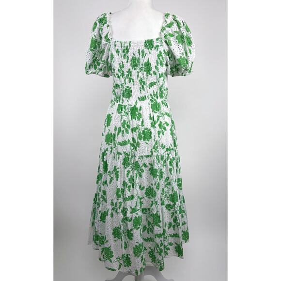 Rachel Parcell Stencil Eyelet Puff Sleeve Floral Midi Dress Size Medium Cottage - Picture 3 of 13